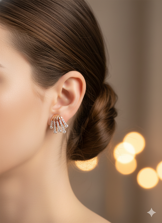 Rohari - Rose Gold Tiered Fan Earrings with American Diamonds