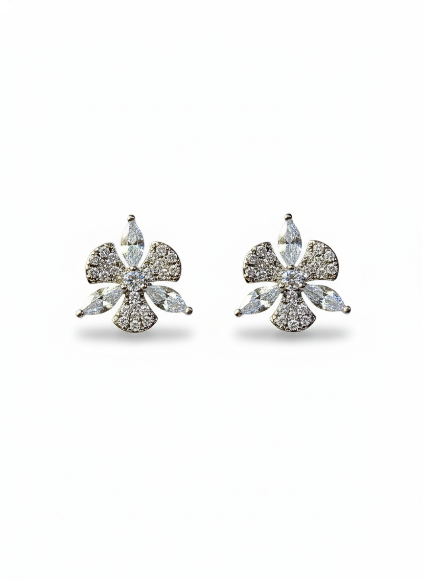 Rohari - Floral Burst Stud Earrings with Marquise Stones