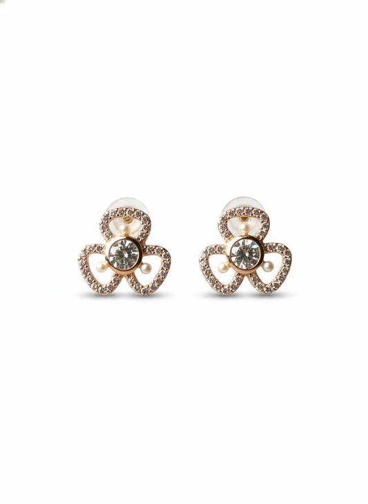 Rohari - Rose Gold Clover Stud Earrings with Pearl Accents