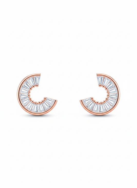 Rohari - Baguette Crescent Stud Earrings (Rose Gold)