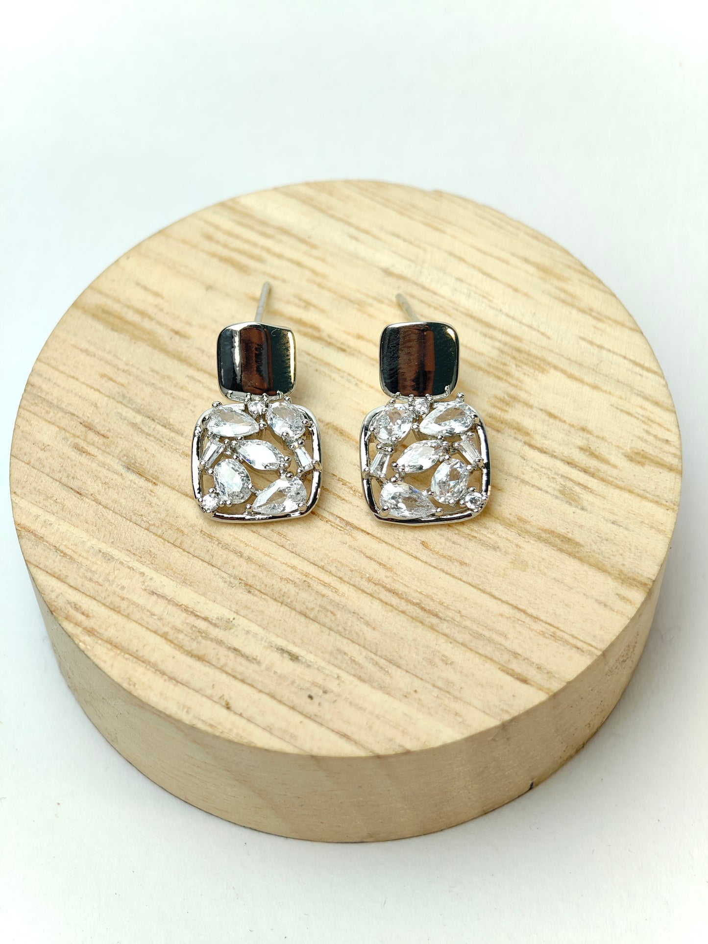 Rohari - Silver Marquise Cluster Drop Earrings