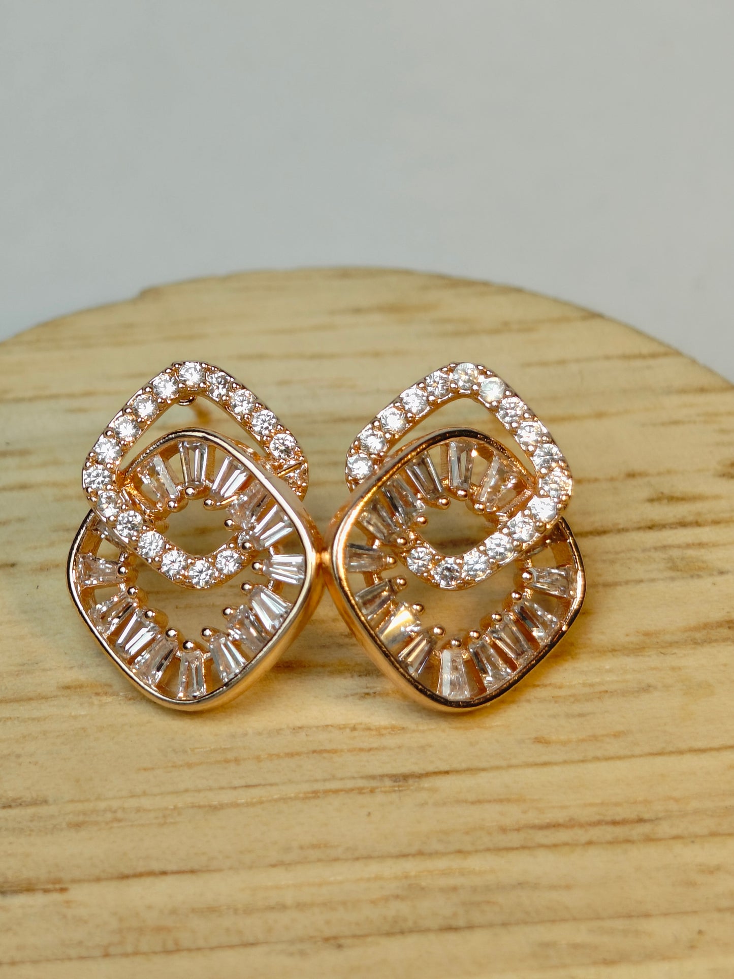 Rohari - Baguette & Pave Cluster Stud Earrings (Rose Gold)