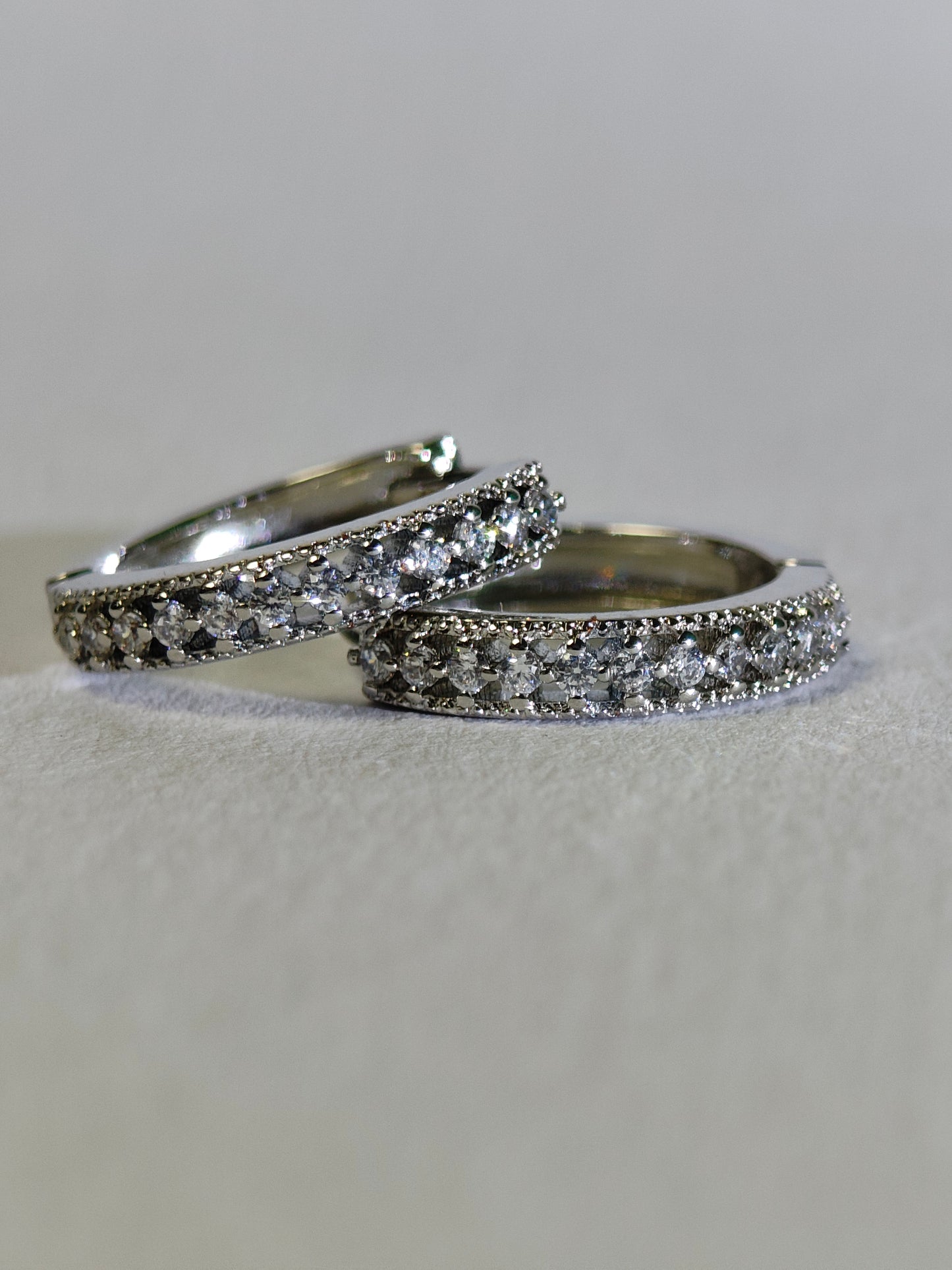 Rohari - Silver Tone Wide Pave Huggie Hoop Earrings