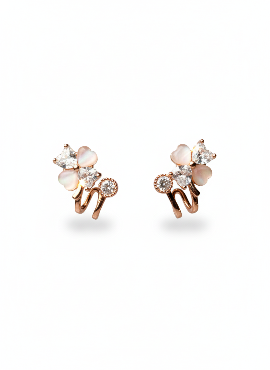 Rohari - Rose Gold Floral Ear Climber with Mother of Pearl
