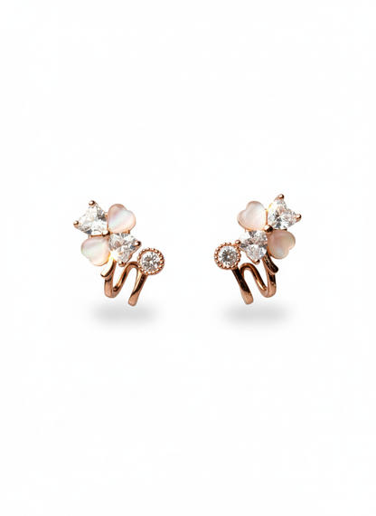 Rohari - Rose Gold Floral Ear Climber with Mother of Pearl