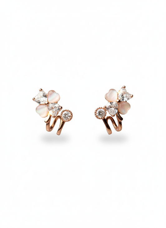 Rohari - Rose Gold Floral Ear Climber with Mother of Pearl