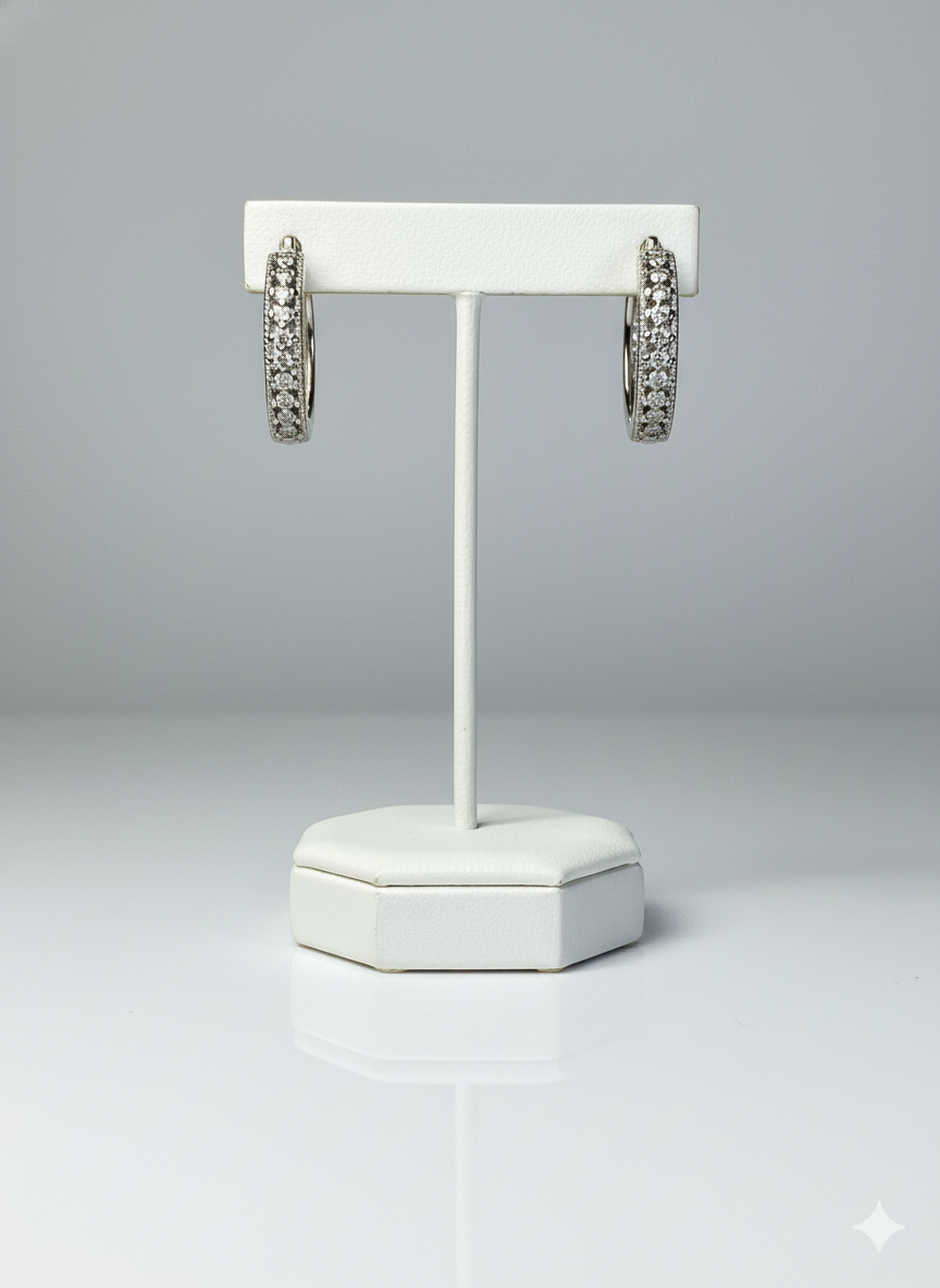 Rohari - Silver Tone Wide Pave Huggie Hoop Earrings