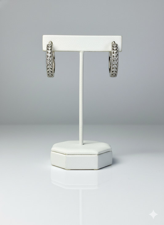 Rohari - Silver Tone Wide Pave Huggie Hoop Earrings