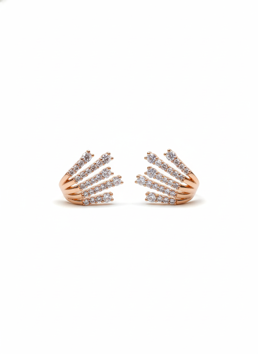 Rohari - Rose Gold Tiered Fan Earrings with American Diamonds