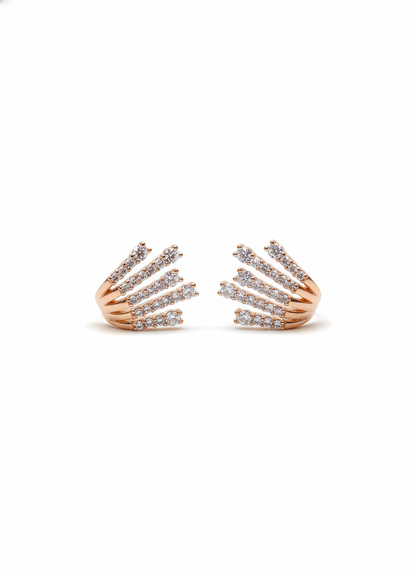 Rohari - Rose Gold Tiered Fan Earrings with American Diamonds