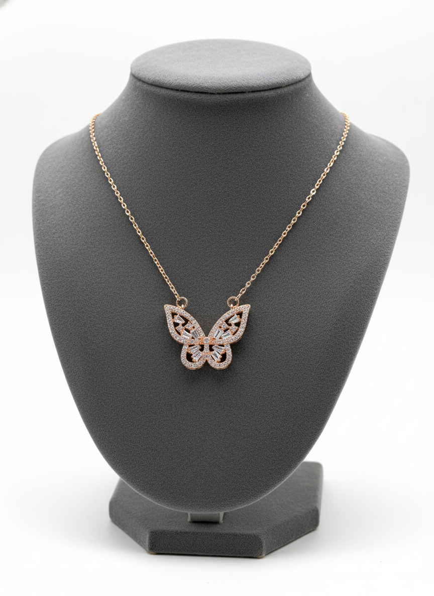 Butterfly Charm Rose Gold Necklace – Sparkle with Grace | Rohari