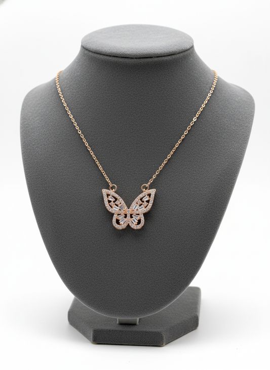 Butterfly Charm Rose Gold Necklace – Sparkle with Grace | Rohari