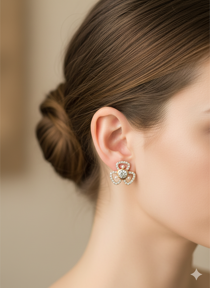 Rohari - Rose Gold Clover Stud Earrings with Pearl Accents