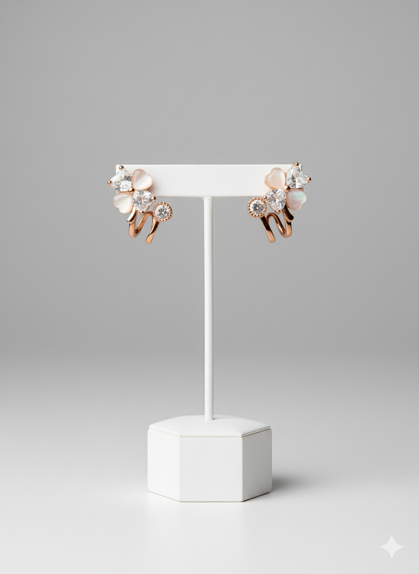 Rohari - Rose Gold Floral Ear Climber with Mother of Pearl