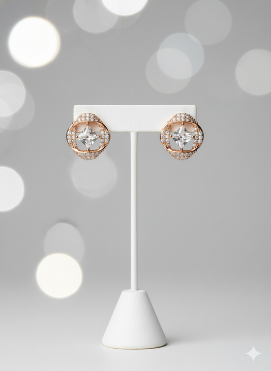 Rohari - Rose Gold Floating Cushion Stud Earrings