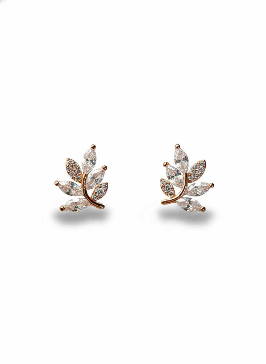 Rohari - Rose Gold Sparkling Vine Stud Earrings