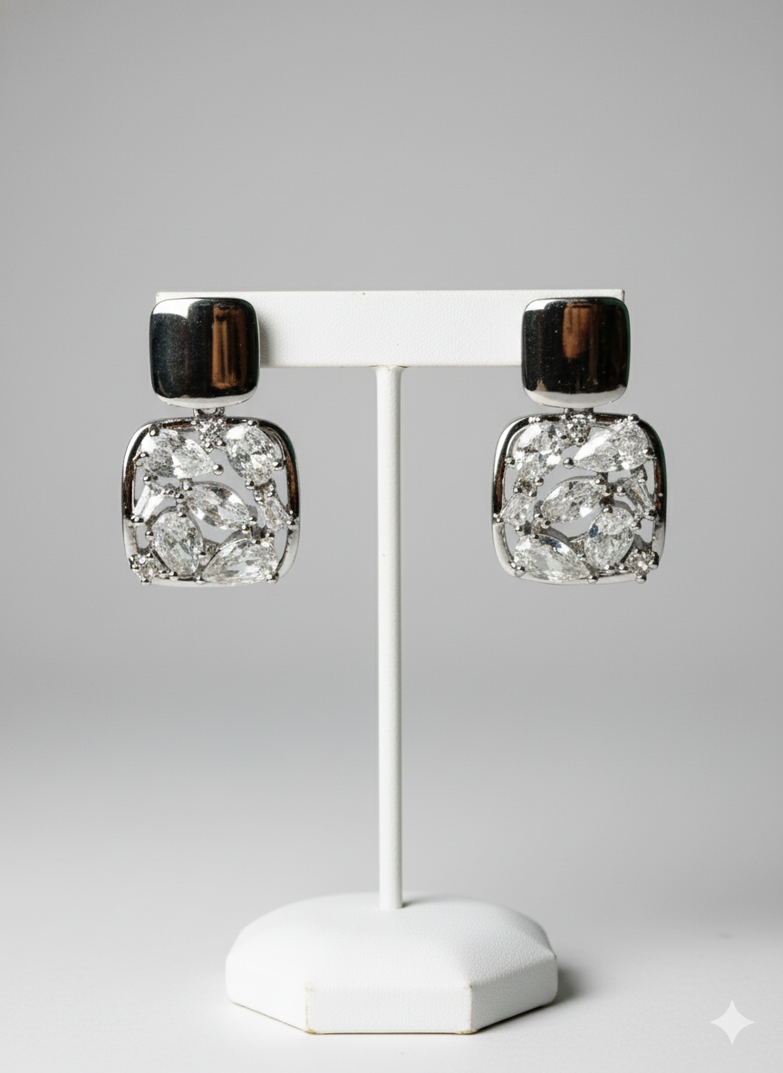 Rohari - Silver Marquise Cluster Drop Earrings