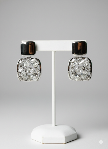 Rohari - Silver Marquise Cluster Drop Earrings