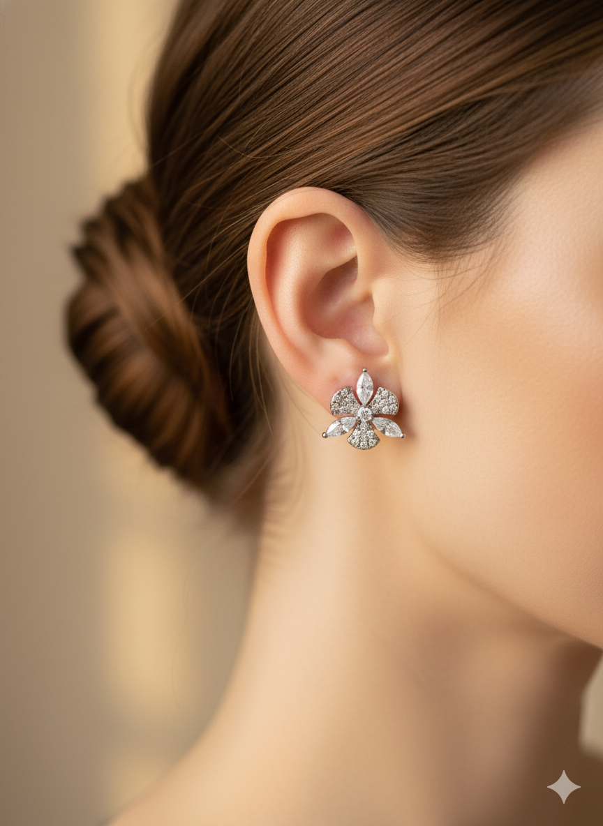 Rohari - Floral Burst Stud Earrings with Marquise Stones