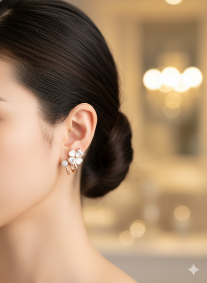 Rohari - Rose Gold Floral Ear Climber with Mother of Pearl