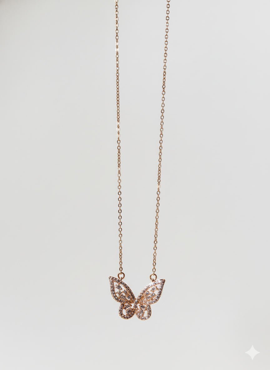 Butterfly Charm Rose Gold Necklace – Sparkle with Grace | Rohari