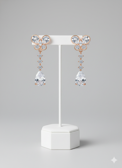 Rohari - Rose Gold Butterfly & Pear Drop Earrings
