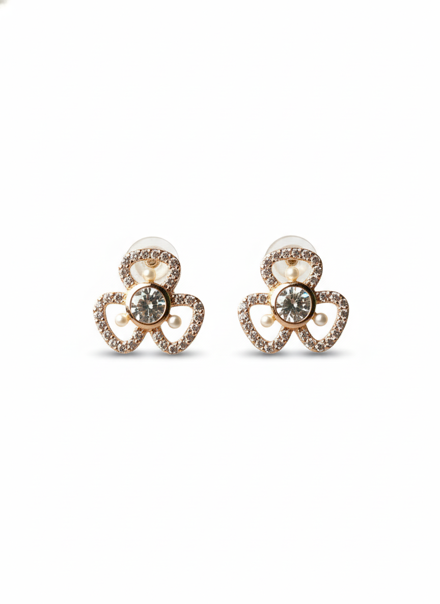 Rohari - Rose Gold Clover Stud Earrings with Pearl Accents