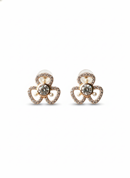 Rohari - Rose Gold Clover Stud Earrings with Pearl Accents