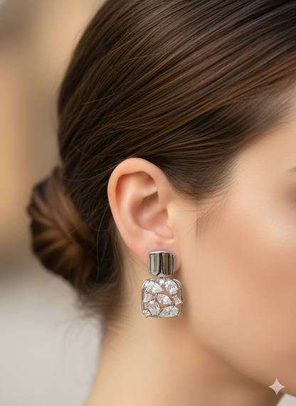 Rohari - Silver Marquise Cluster Drop Earrings