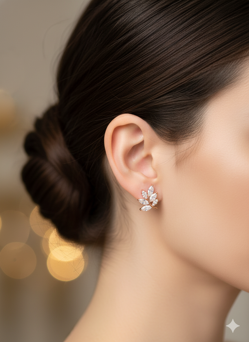 Rohari - Rose Gold Sparkling Vine Stud Earrings