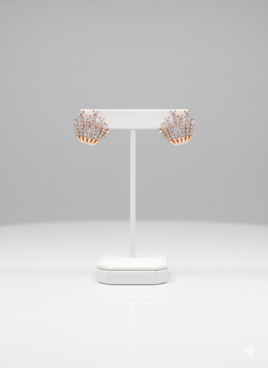 Rohari - Rose Gold Tiered Fan Earrings with American Diamonds