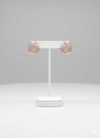 Rohari - Rose Gold Tiered Fan Earrings with American Diamonds