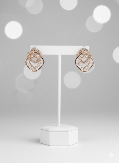 Rohari - Baguette & Pave Cluster Stud Earrings (Rose Gold)