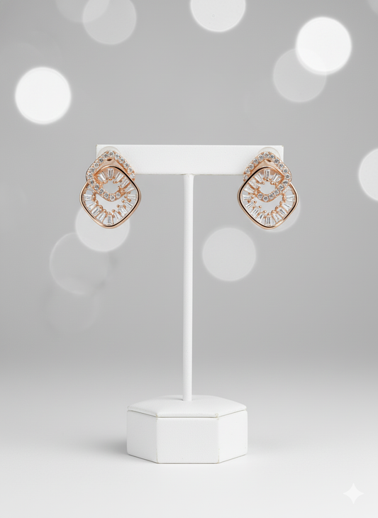 Rohari - Baguette & Pave Cluster Stud Earrings (Rose Gold)