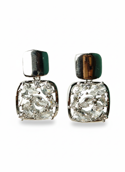 Rohari - Silver Marquise Cluster Drop Earrings