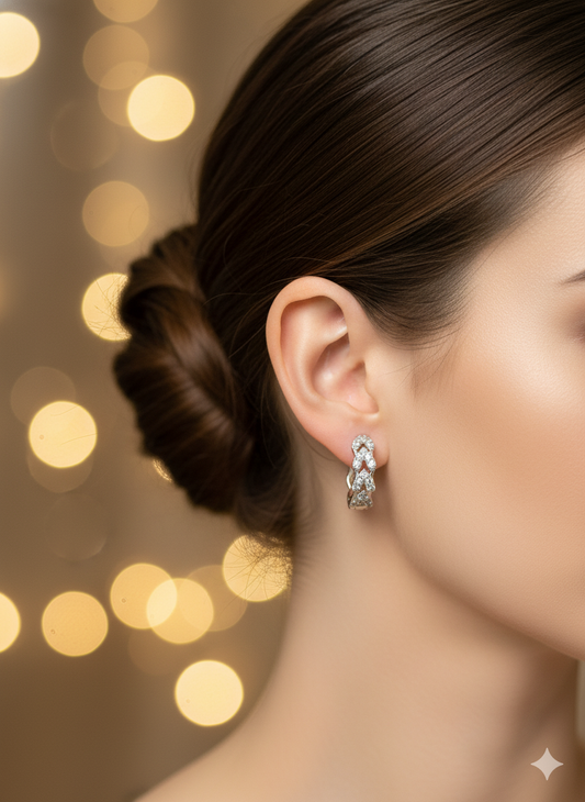 Rohari - Silver Tone Braided Huggie Hoop Earrings