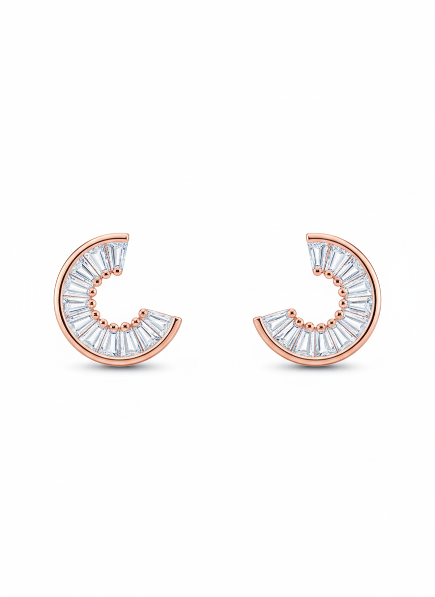 Rohari - Baguette Crescent Stud Earrings (Rose Gold)