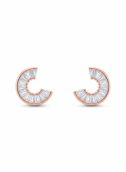 Rohari - Baguette Crescent Stud Earrings (Rose Gold)