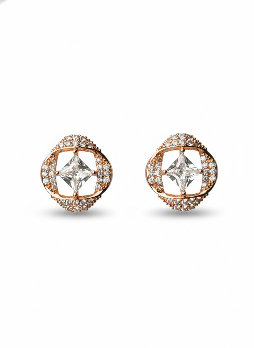 Rohari - Rose Gold Floating Cushion Stud Earrings