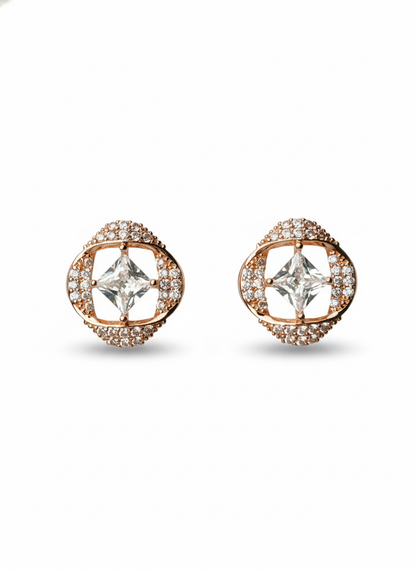 Rohari - Rose Gold Floating Cushion Stud Earrings