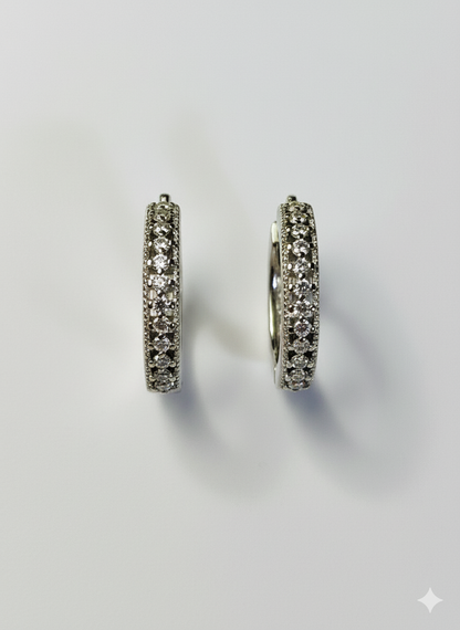 Rohari - Silver Tone Wide Pave Huggie Hoop Earrings