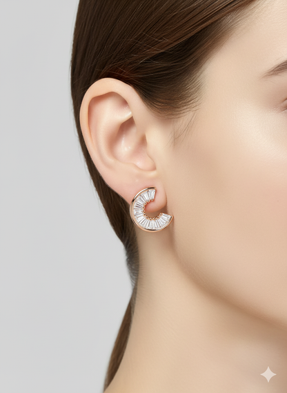 Rohari - Baguette Crescent Stud Earrings (Rose Gold)