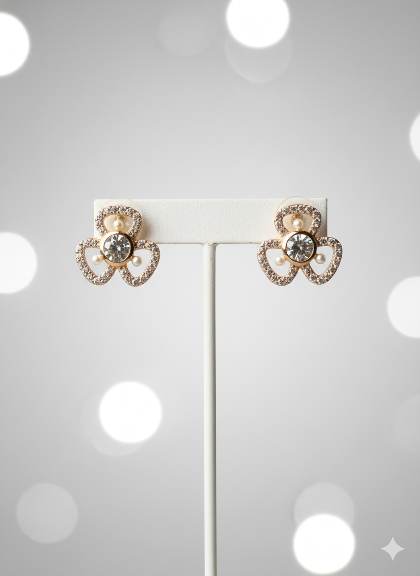Rohari - Rose Gold Clover Stud Earrings with Pearl Accents
