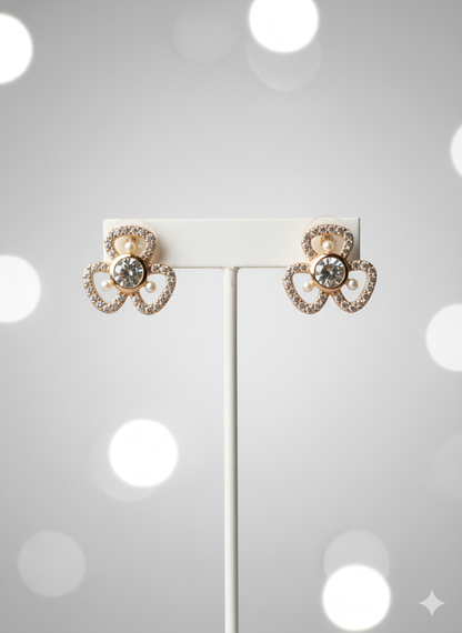 Rohari - Rose Gold Clover Stud Earrings with Pearl Accents