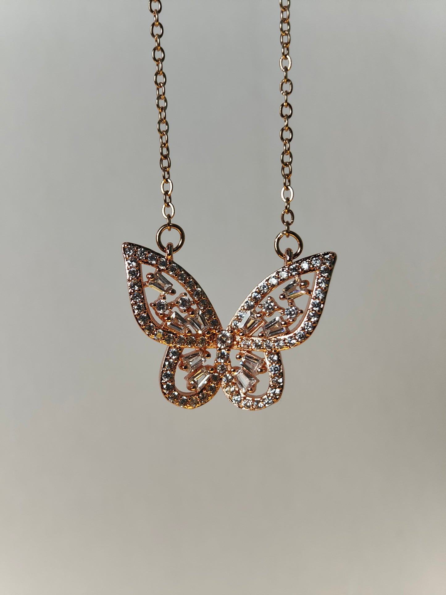 Butterfly Charm Rose Gold Necklace – Sparkle with Grace | Rohari