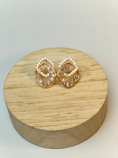 Rohari - Baguette & Pave Cluster Stud Earrings (Rose Gold)