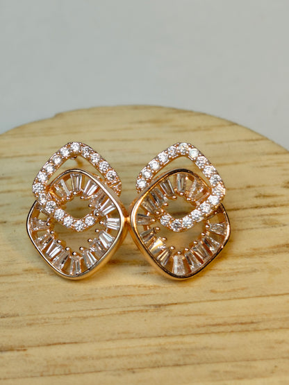 Rohari - Baguette & Pave Cluster Stud Earrings (Rose Gold)