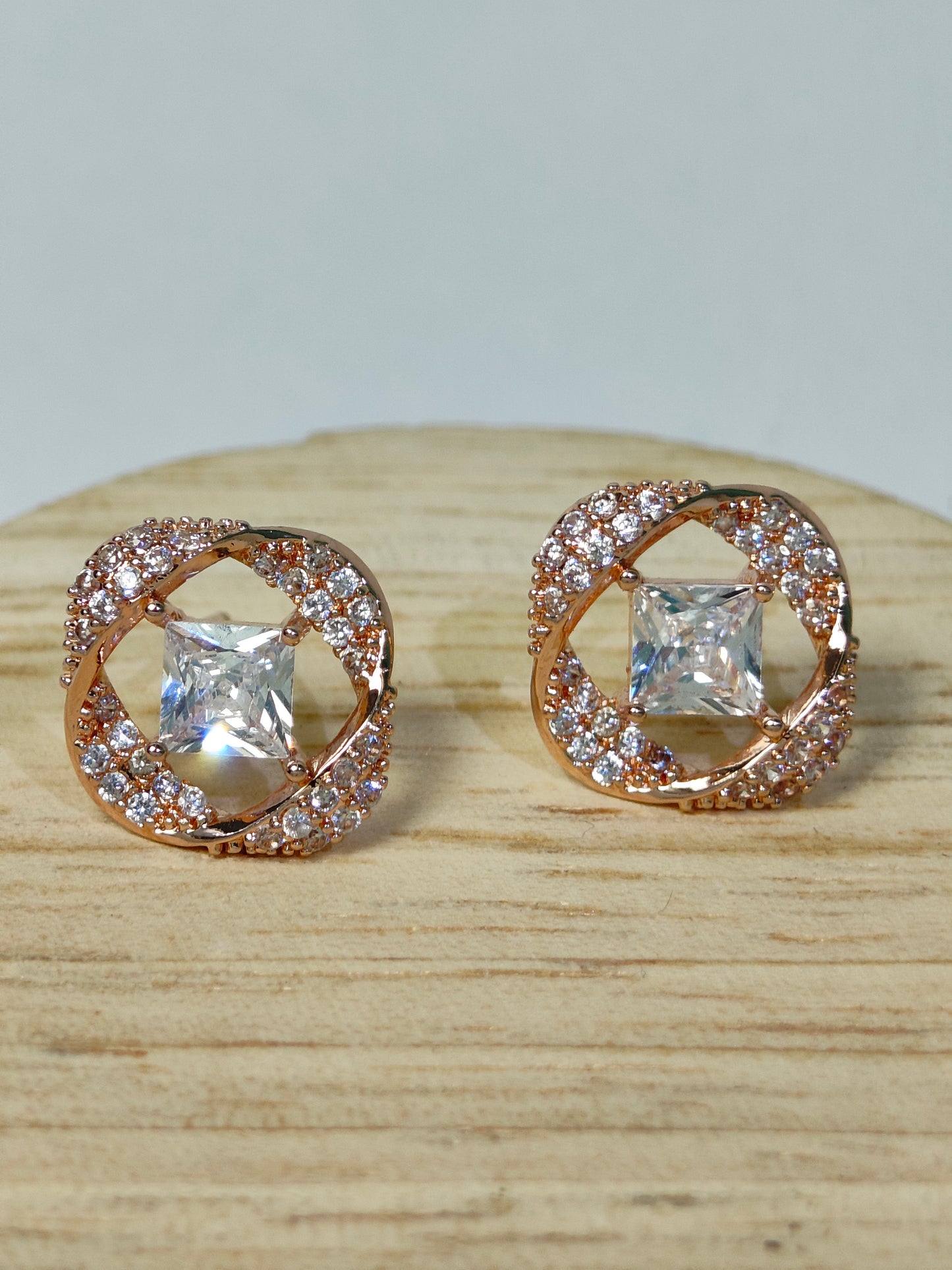 Rohari - Rose Gold Floating Cushion Stud Earrings