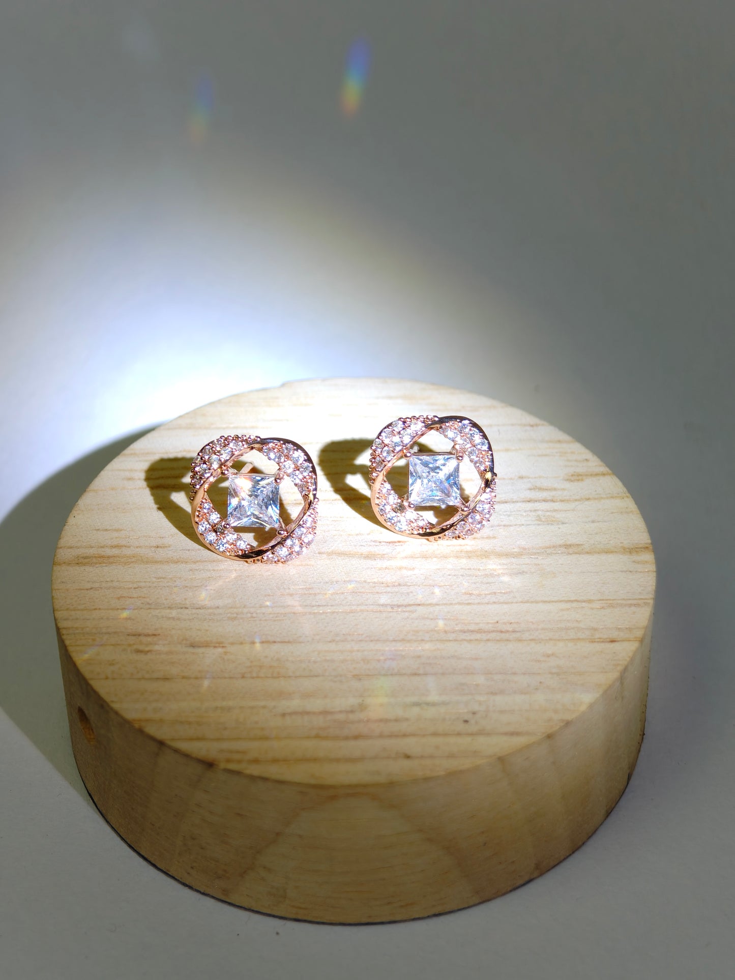 Rohari - Rose Gold Floating Cushion Stud Earrings