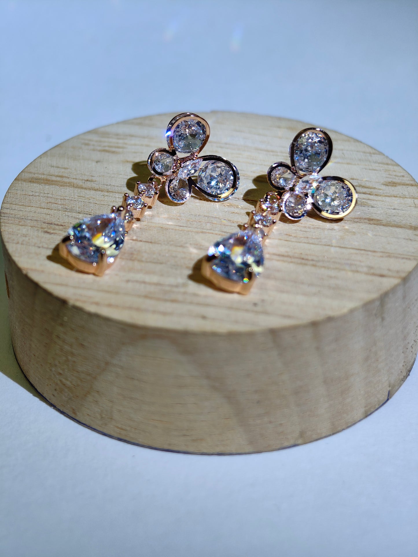Rohari - Rose Gold Butterfly & Pear Drop Earrings